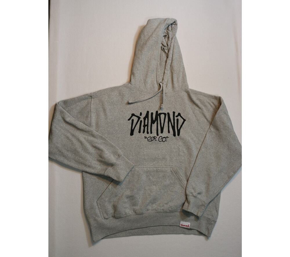 Diamond Supply Co Womens Large Hoodie Grey Sup Co Script Fleece Pullover EUC